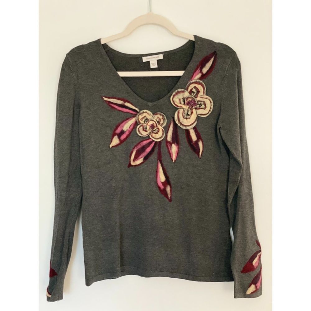 Vintage Boston Proper V-neck Neutral Gray Sweater Size XS Artsy Classic D129